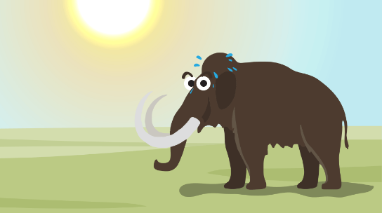 A woolly mammoth getting burned by the sun.